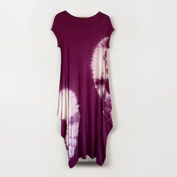 SAGA Italian Women Lagenlook Asymmetrical Dress ONE SIZE S-XL Tie Dye Magenta - Picture 6 of 6